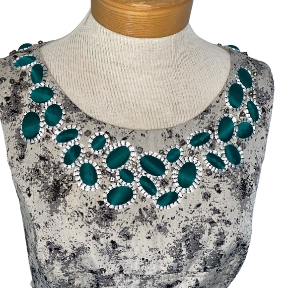LELA ROSE Sz 6 Aqua Embellished Rhinestone Abstract Sheath Dress - Picture 8 of 11
